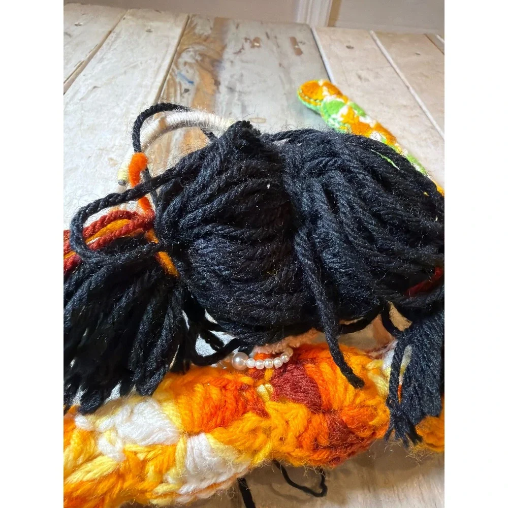 Vintage Lot of (4) Handmade Yarn Doll & Braided Folk Art Crochet Hanger Covers
